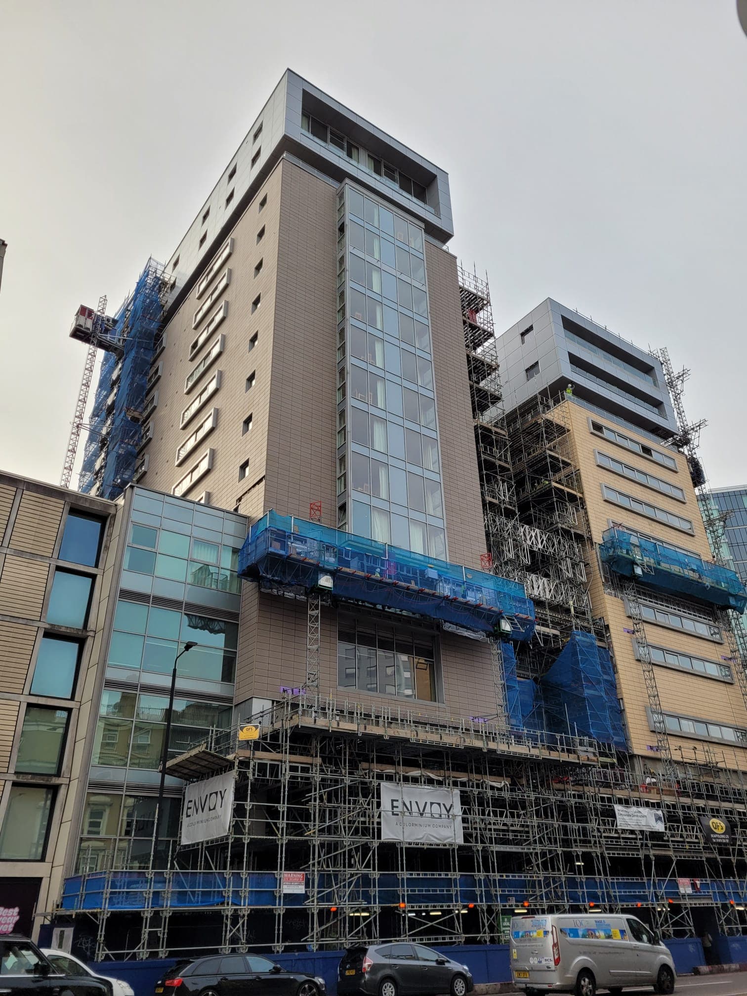 Specialist access scaffolding installed around the towers at 52–58 Commercial Road